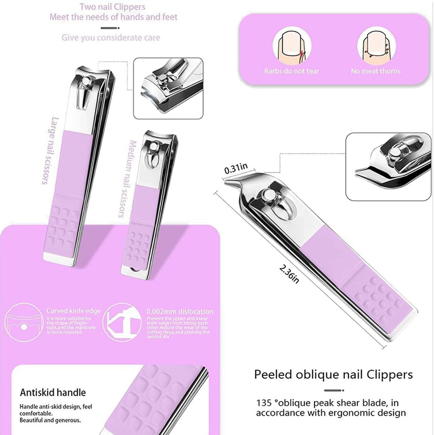 16 In 1 Stainless Steel Manicure Set – Purple