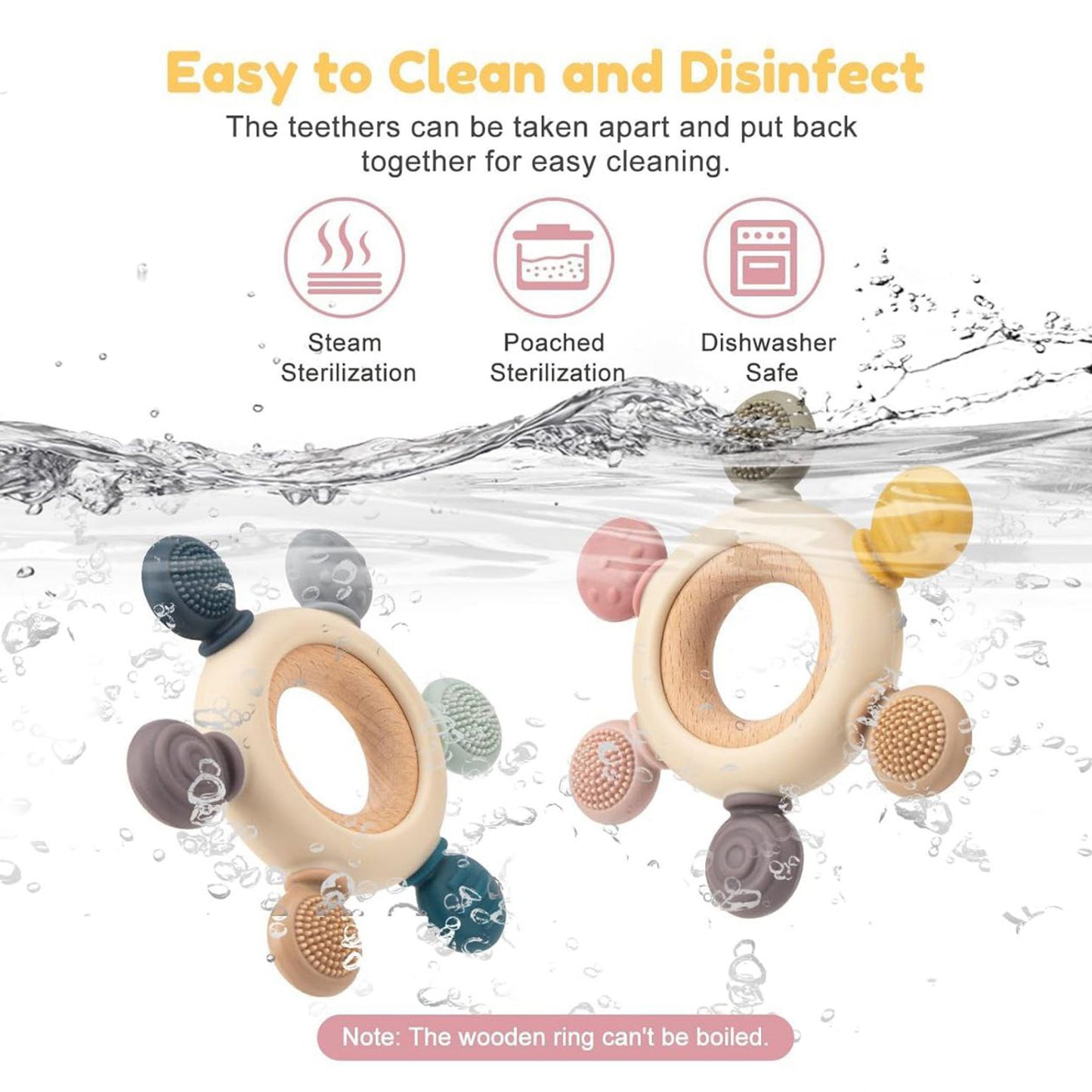 Wooden & Silicone Baby Teether BPA Free