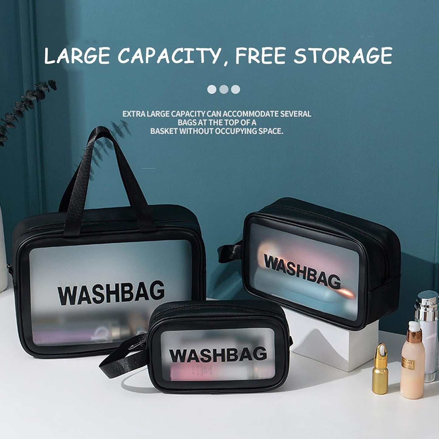 Pvc Cosmetic Pouch Make Up Wash Bag Set Of 3