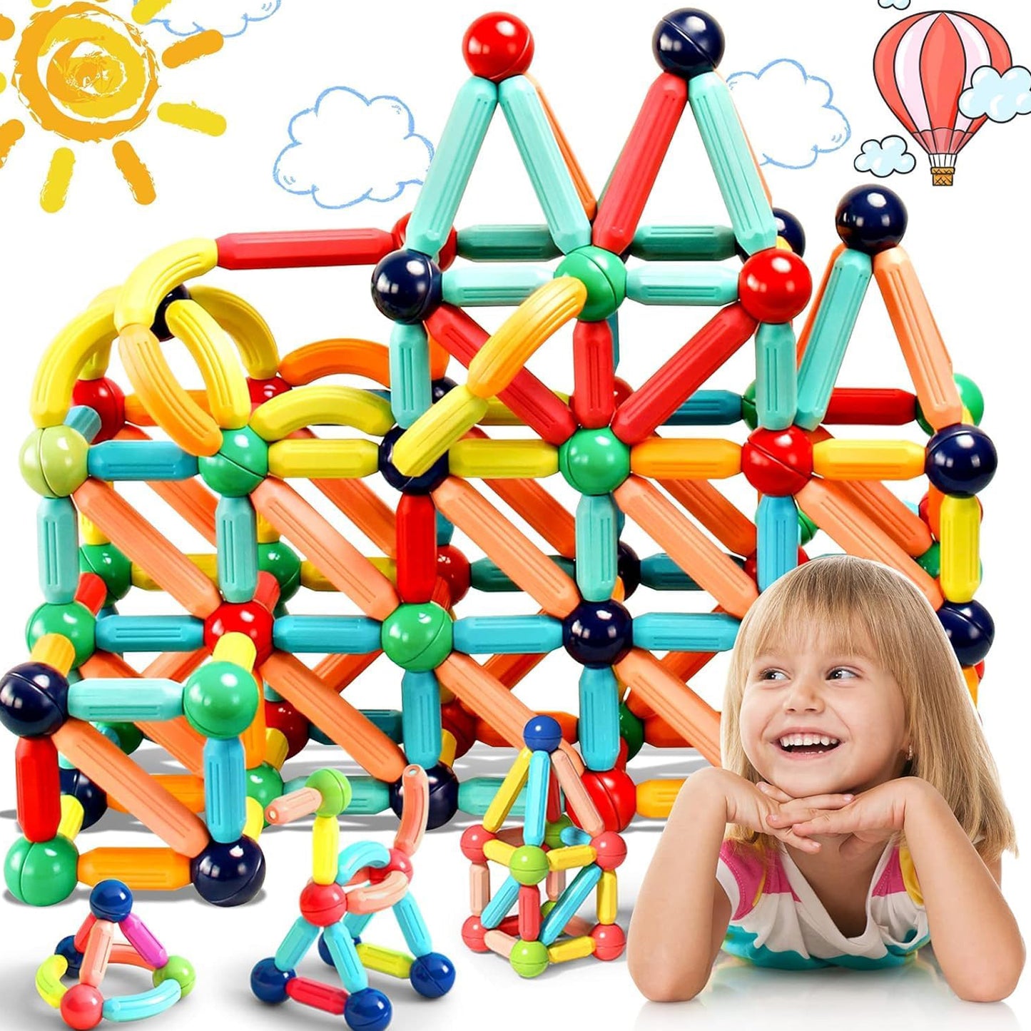 Magnetic Sticks Building Blocks Kids Toys (64 Pcs Sticks-Ball)