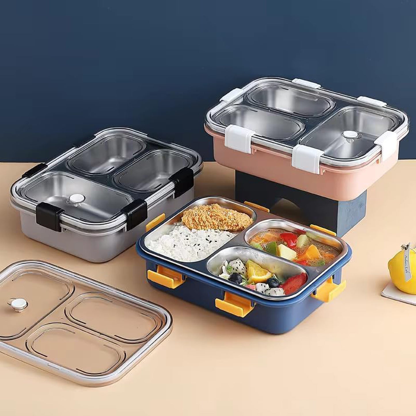 3-Compartment Stainless Steel Lunch Box