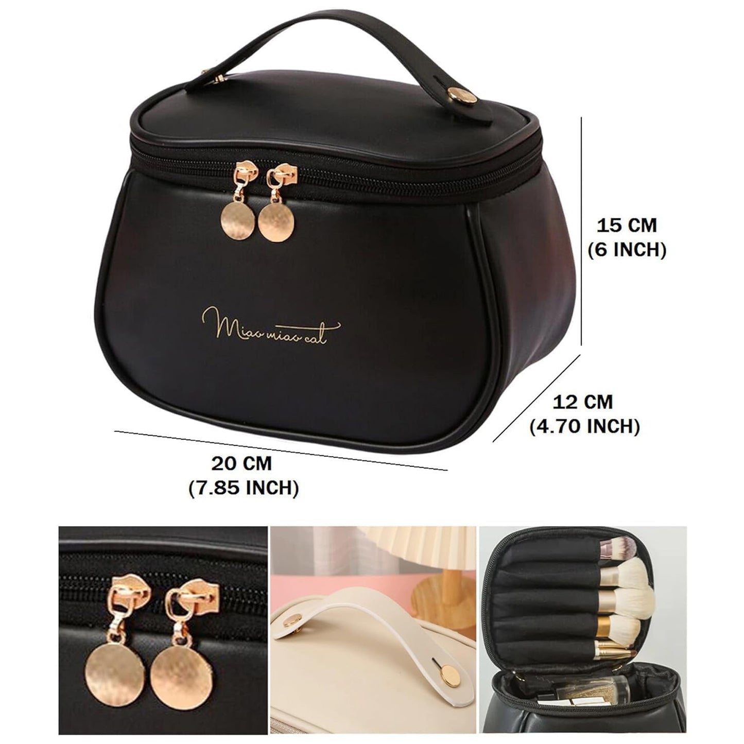 Stylish Toiletry Brush Large Capacity Leather Cosmetic Organizer With Handle