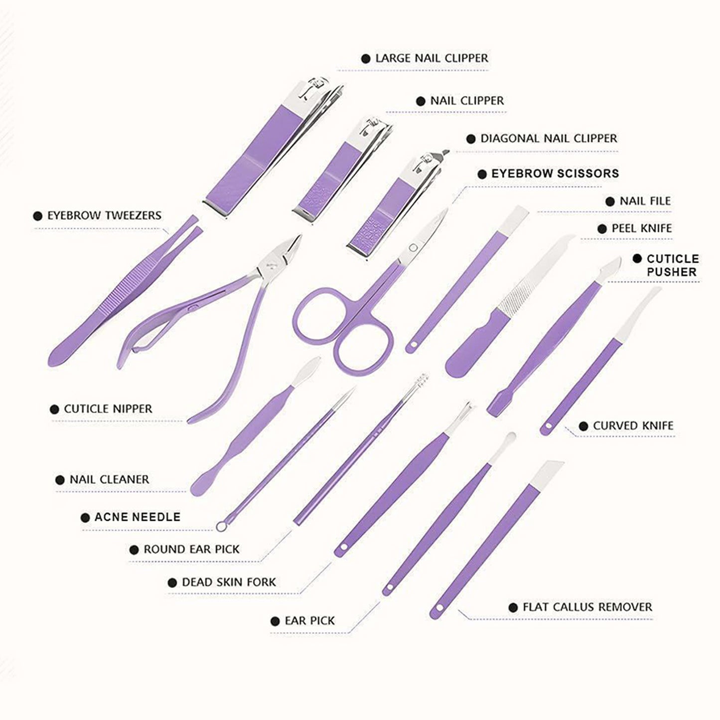 16 In 1 Stainless Steel Manicure Set – Purple