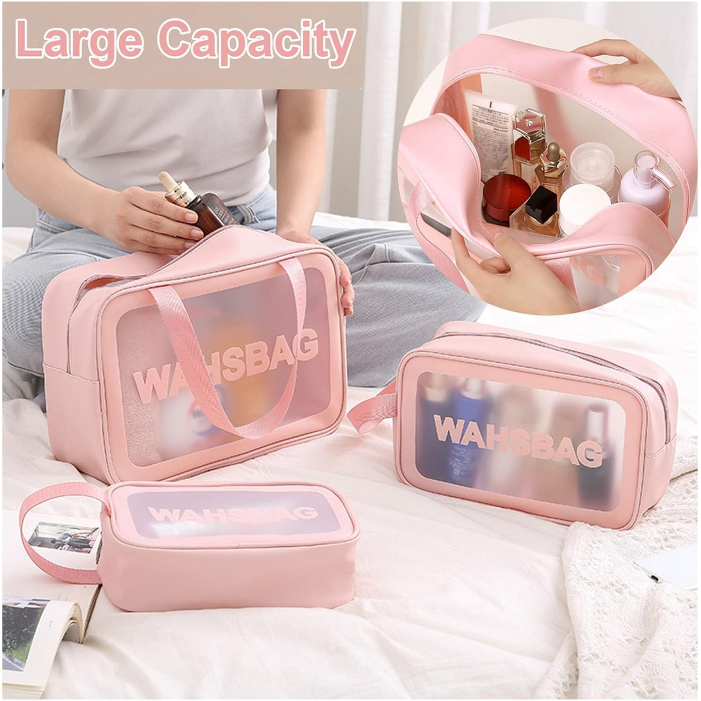 Pvc Cosmetic Pouch Make Up Wash Bag Set Of 3