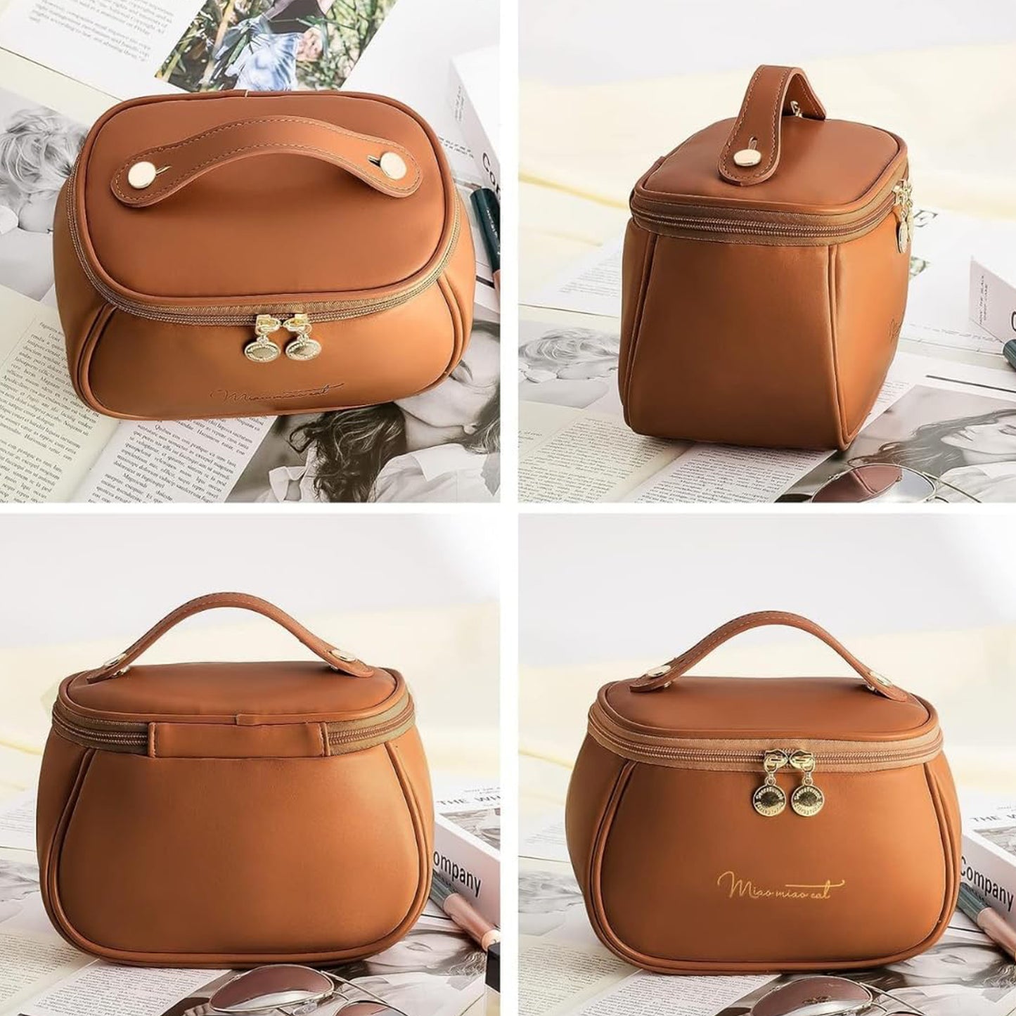 Women's Makeup Bag Portable Leather Storage Bags With Handle