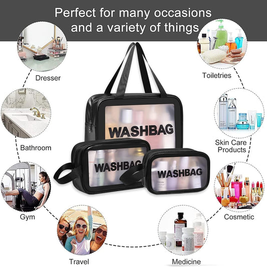 Pvc Cosmetic Pouch Make Up Wash Bag Set Of 3