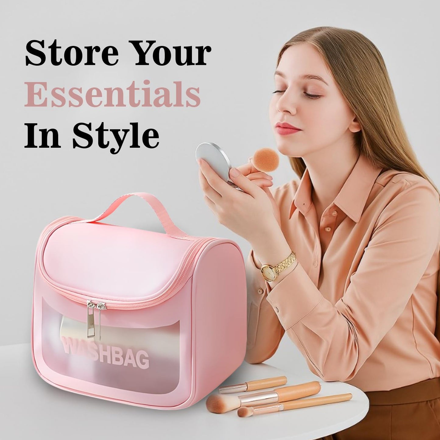 Pink Portable Travel Cosmetic Bag