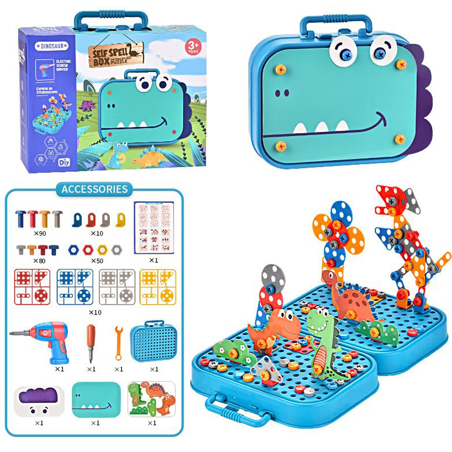 Creative Screw Puzzle Dinosaur Suitcase Toy Set