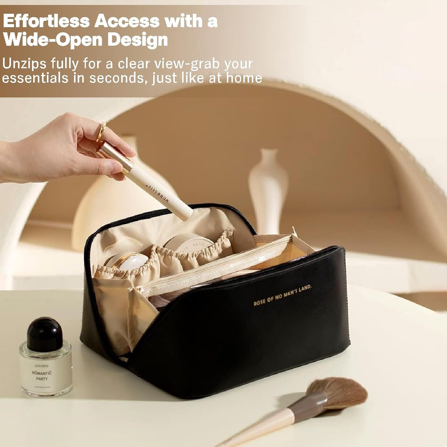 Makeup Cosmetic Bag For Women Wide Opening Cosmetic Case
