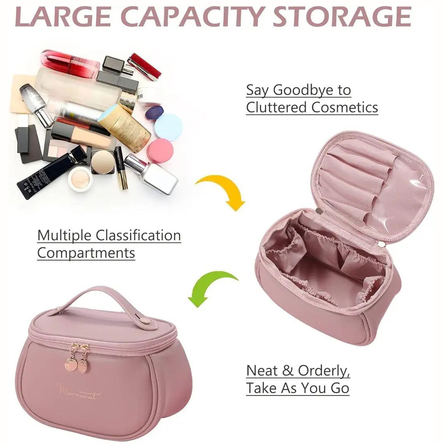 Portable Leather Cosmetic Storage Bag With Handle