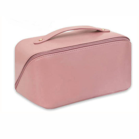 Makeup Cosmetic Bag For Women Wide Opening Cosmetic Case ( Pink )