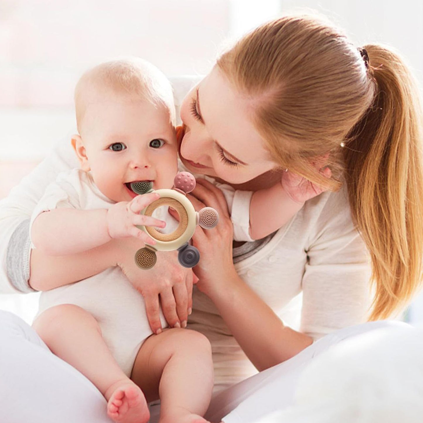 Wooden & Silicone Baby Teether BPA Free