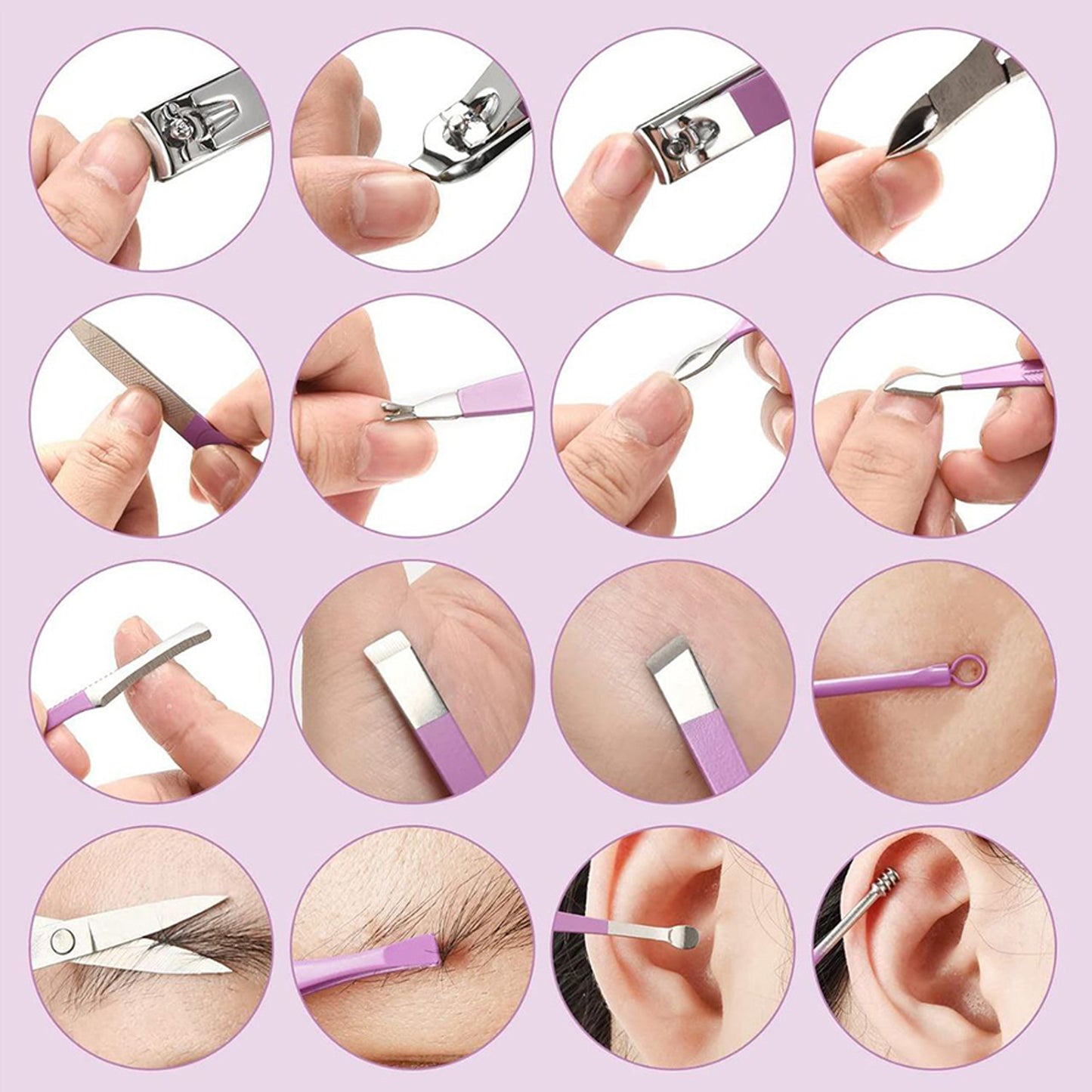 16 In 1 Stainless Steel Manicure Set – Purple