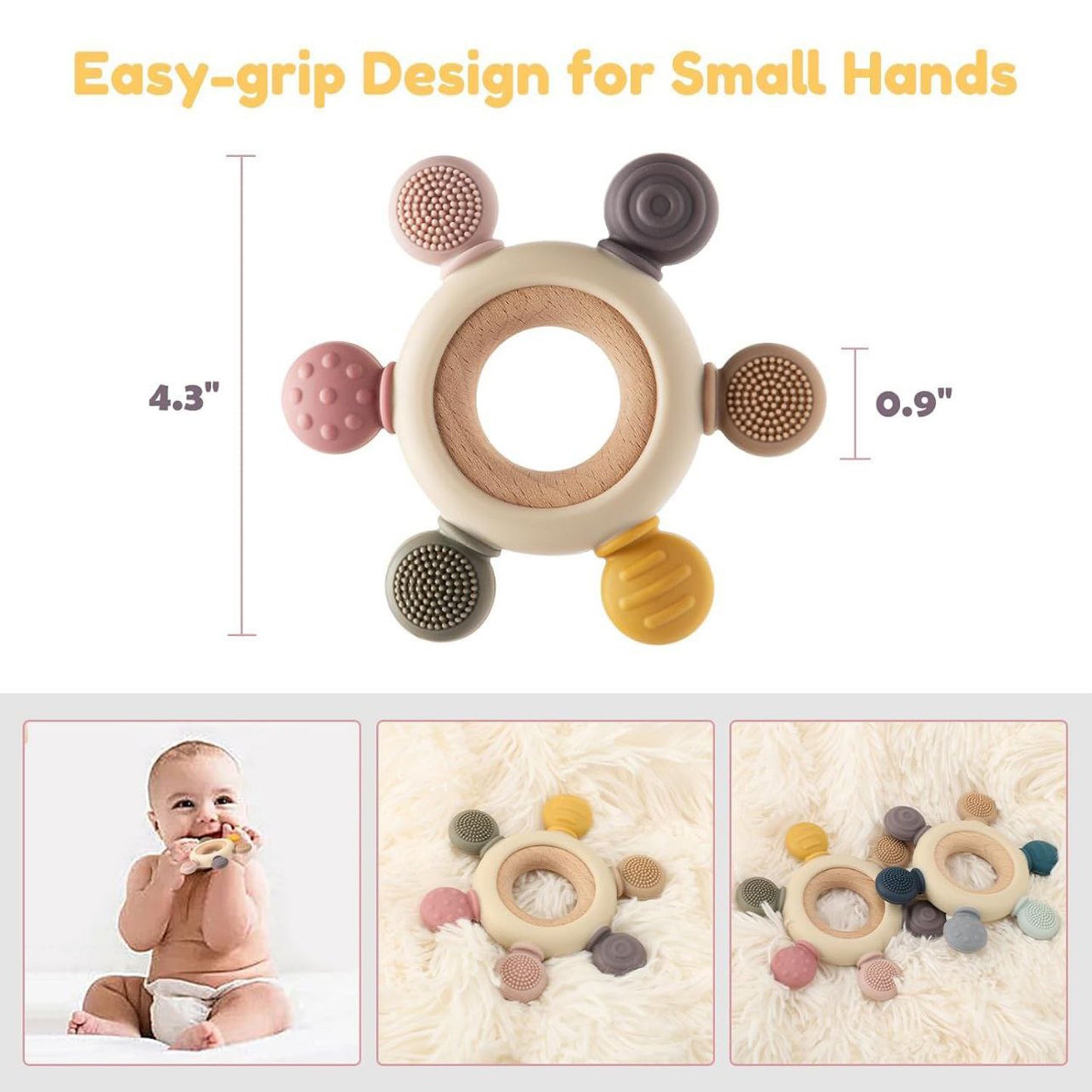 Wooden & Silicone Baby Teether BPA Free