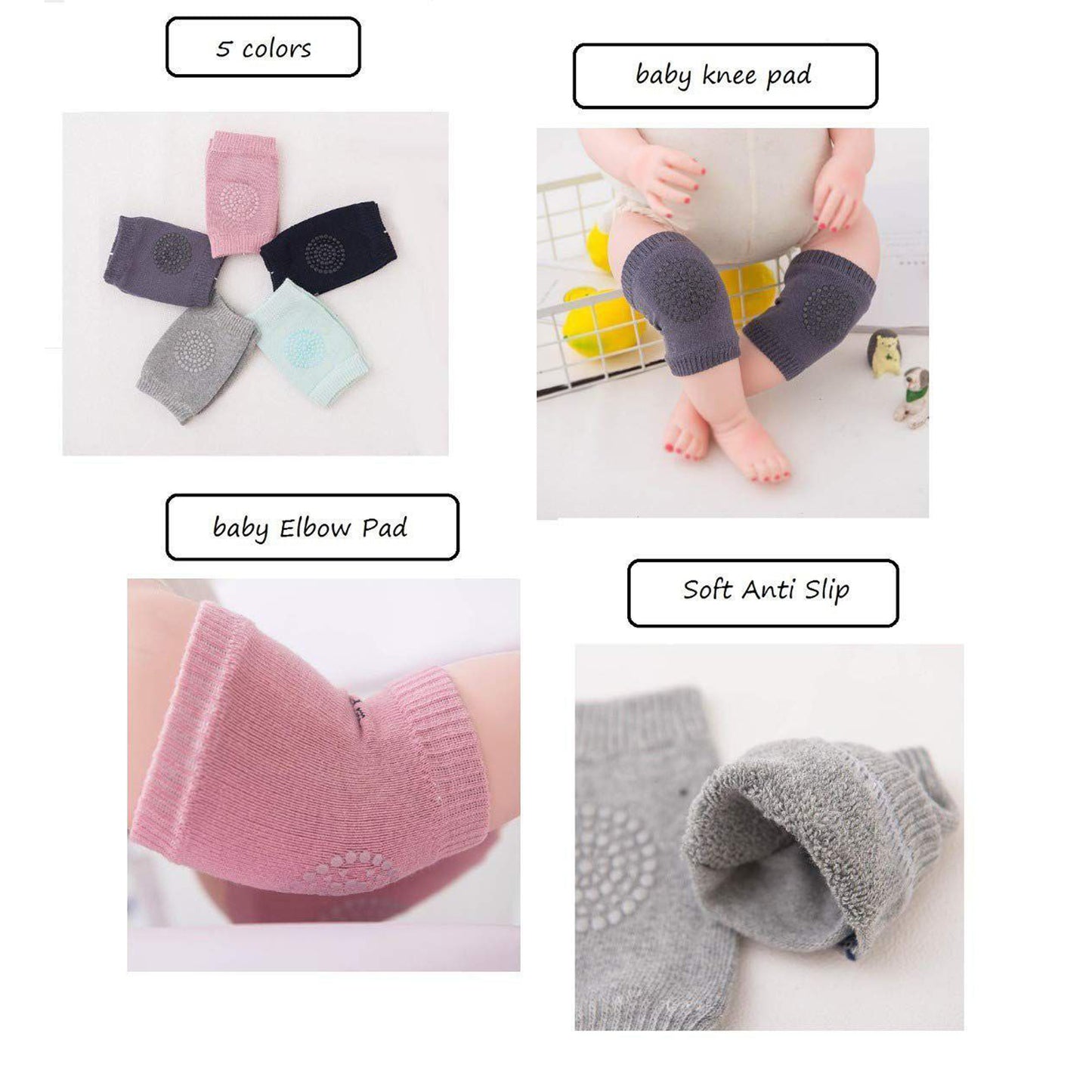 Non Slip Anti Skid Grip Cotton Socks For Crawling Knee Pad (5 Pair)