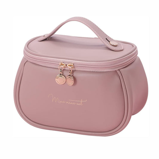 Portable Leather Cosmetic Storage Bag With Handle