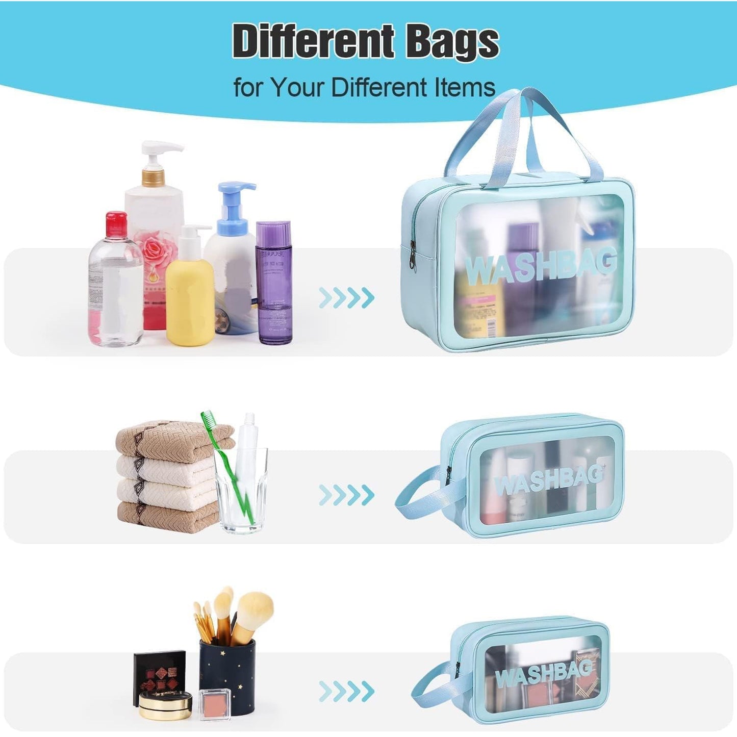 Pvc Cosmetic Pouch Make Up Wash Bag Set Of 3