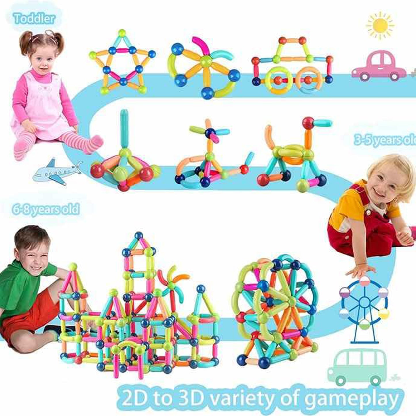 Magnetic Sticks Building Blocks Kids Toys (36 Pcs Sticks-Ball)