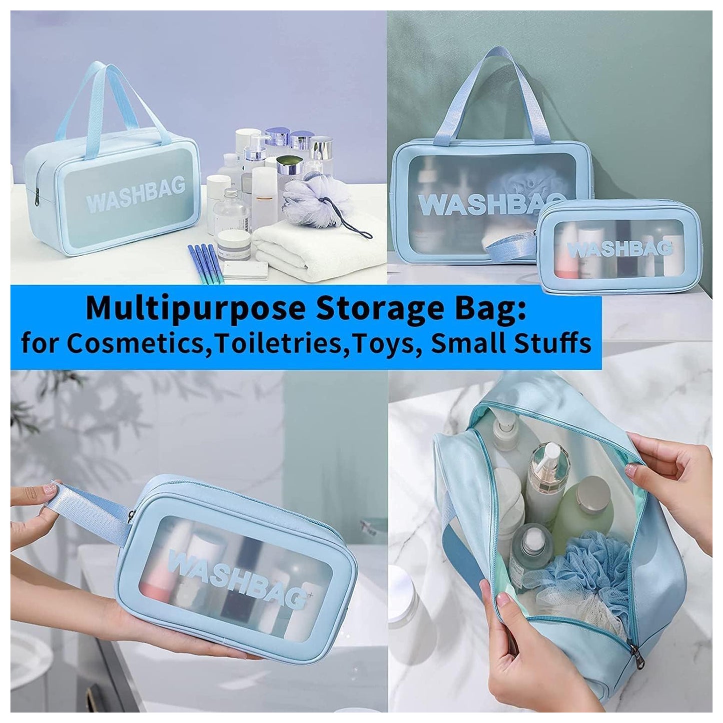 Pvc Cosmetic Pouch Make Up Wash Bag Set Of 3