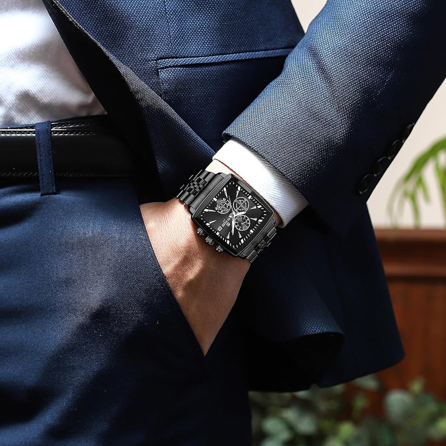 Reward Black Multi-Function Men's Square Quartz Watch