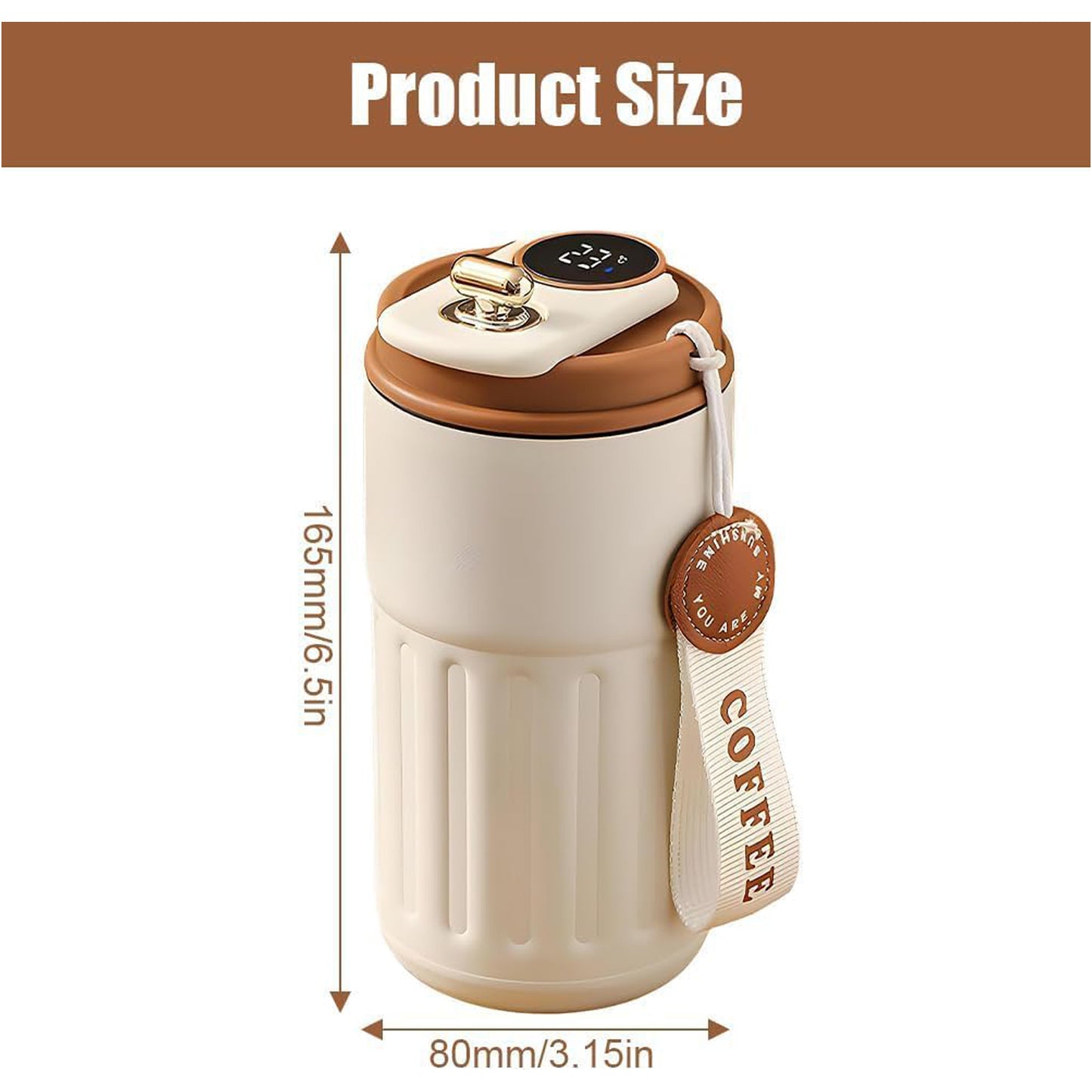 Digital Temperature Thermos Mug 460ml (White Brown)