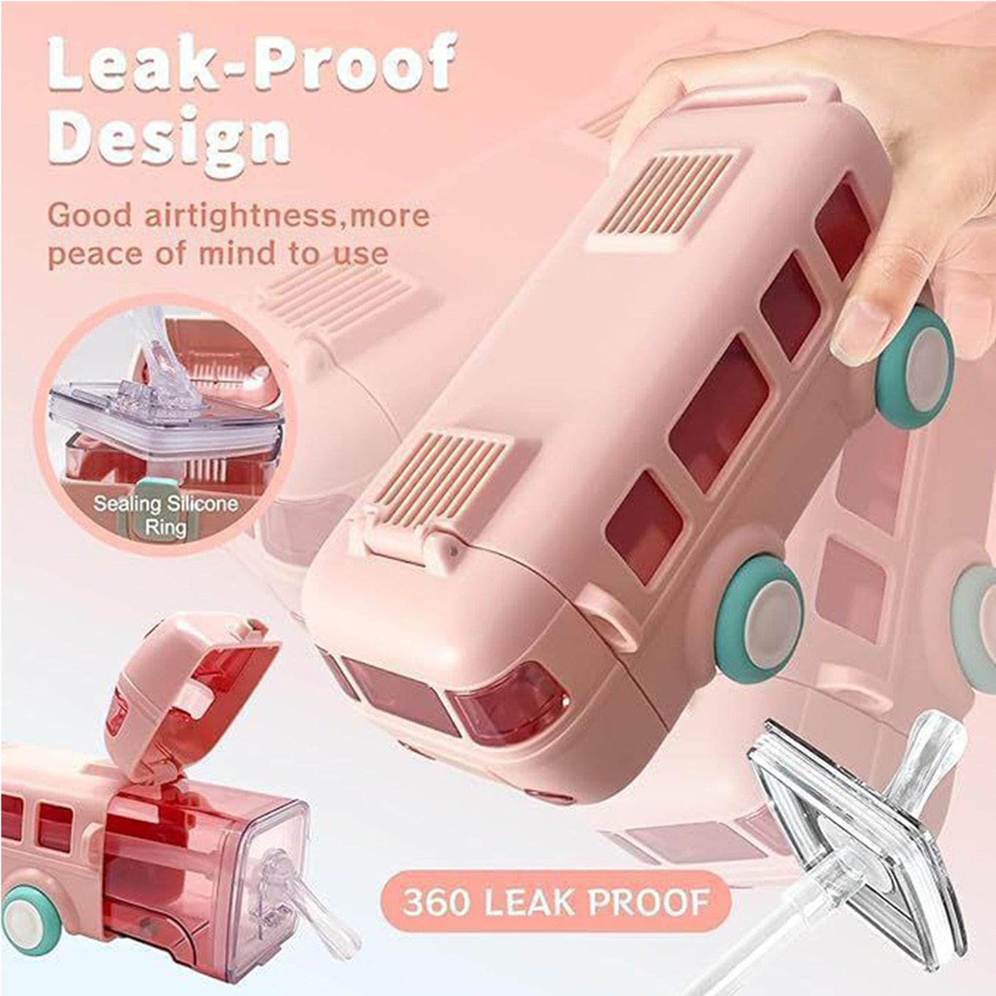 School Bus Theme Water Bottle, Kids Toys, Cute Water Bottle With Strap