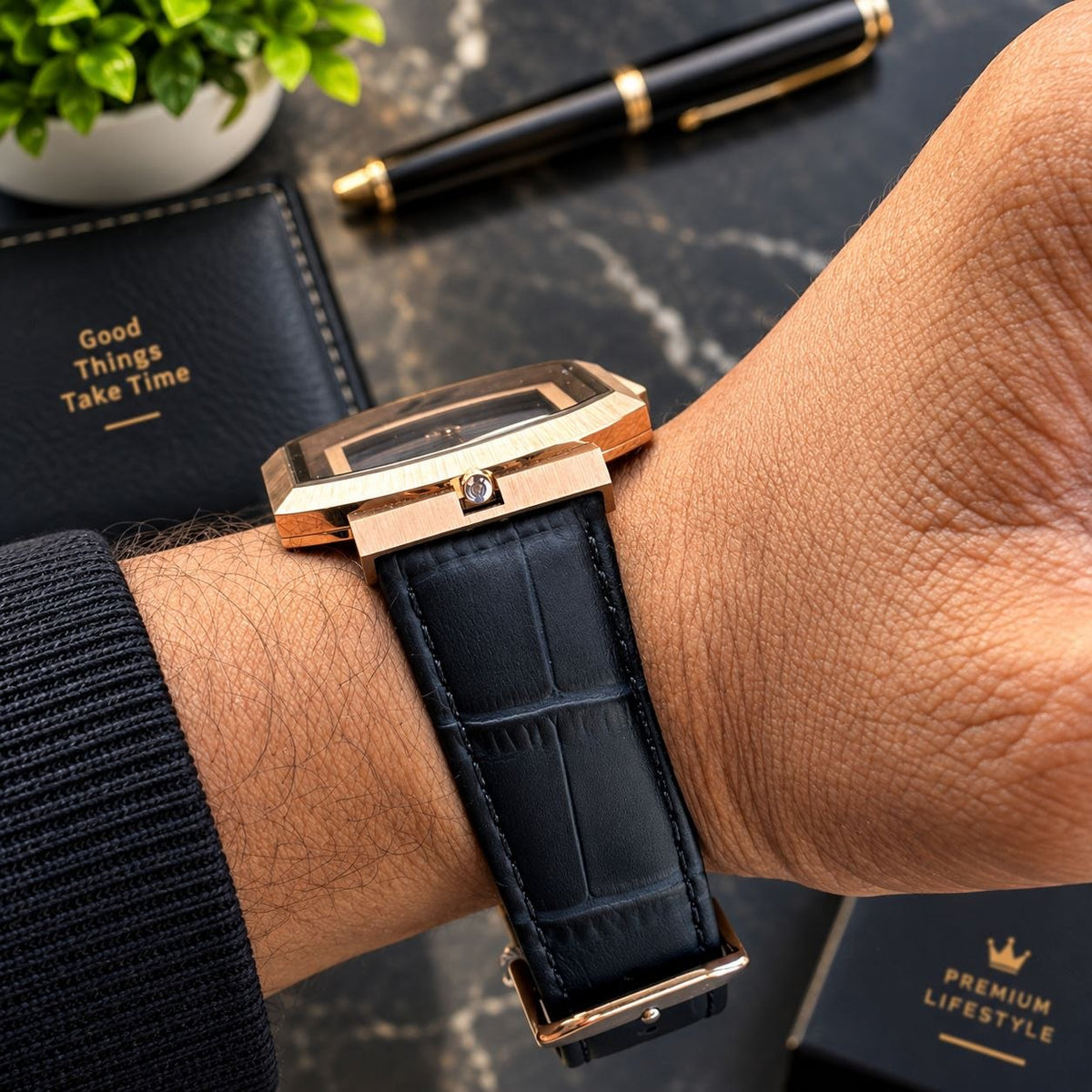 Ultra-Slim Men’s Luxury Watch Blue Rose-Gold