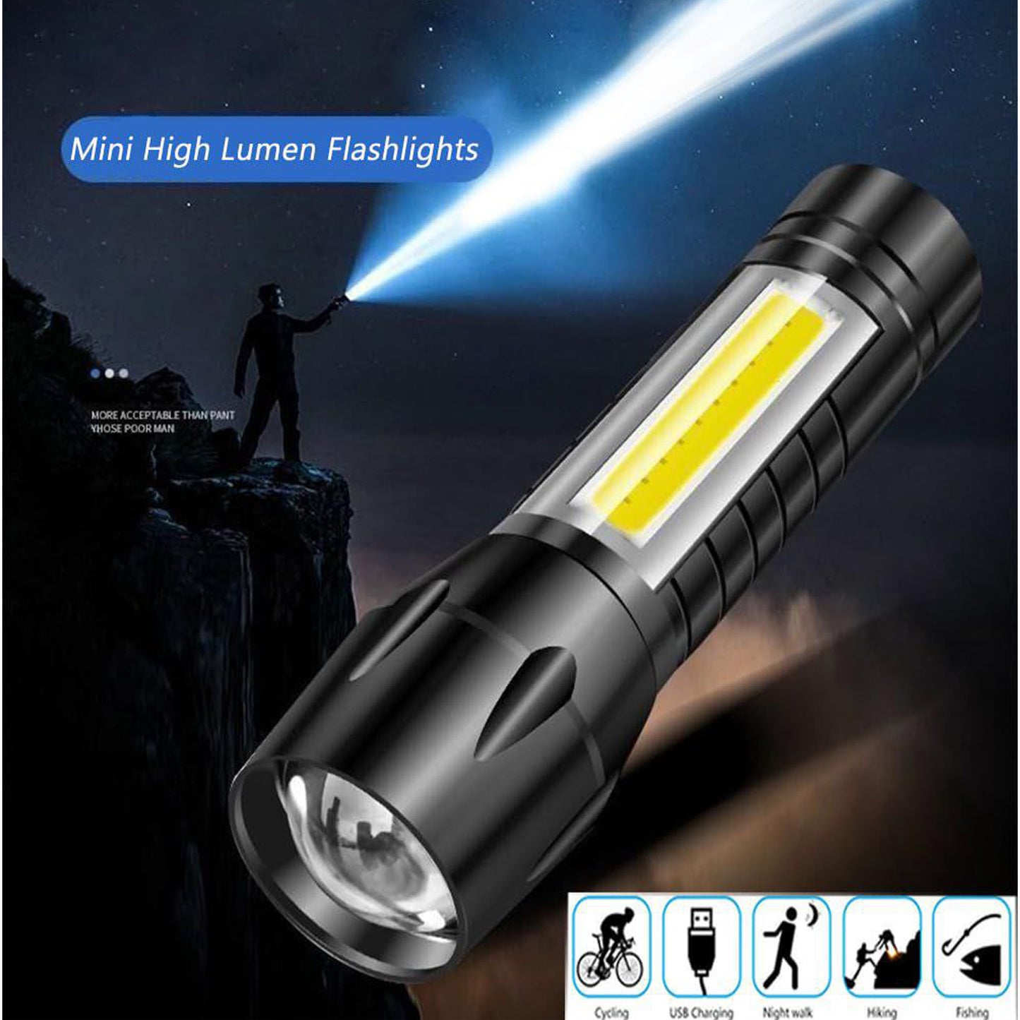 Waterproof Portable Led Flashlight Usb Rechargeable 3 Modes Light Flashlight - ( 2 Pack )