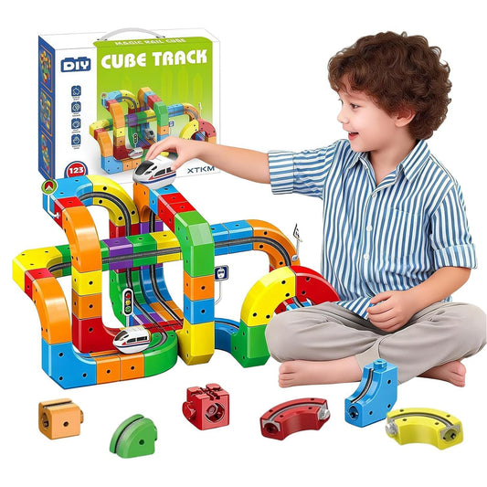 Electric Train Set With 3D Magic Flexible Race Tracks (123Pcs)