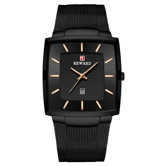 Reward Men's Rectangular Mesh Quartz Watch Black