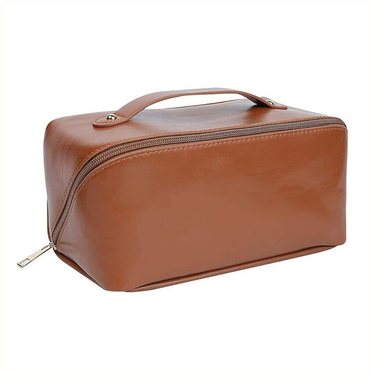 Makeup Cosmetic Bag For Women Wide Opening Cosmetic Case ( Brown )