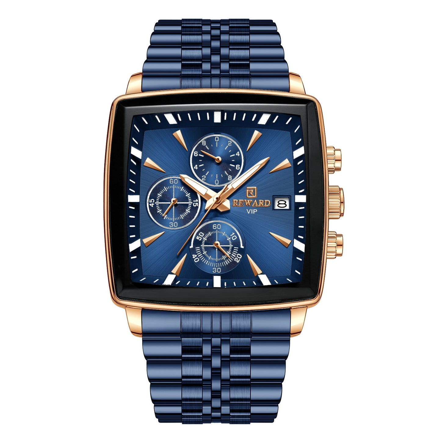 Reward Square Blue & Rose Gold Luxury Luminous Square Quartz Watch