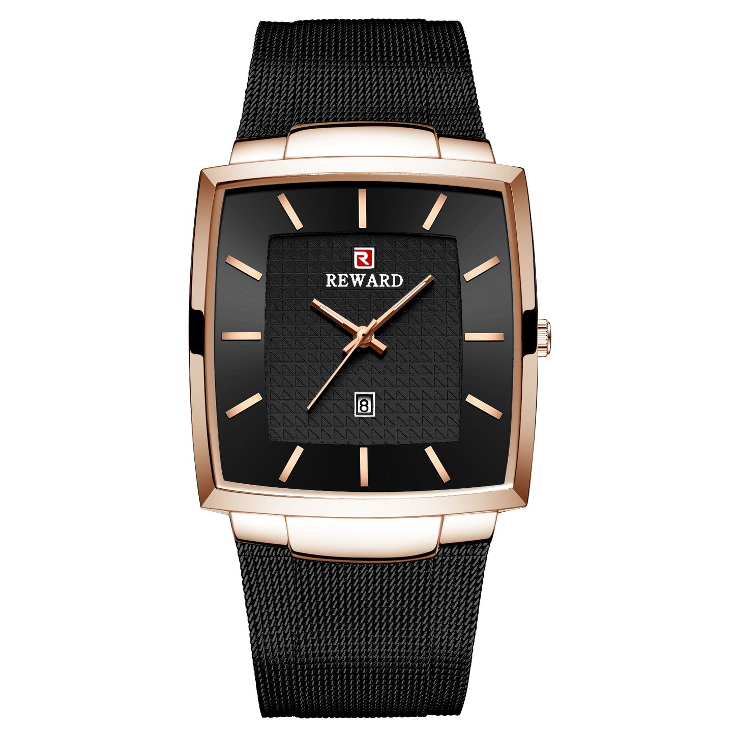 Reward Ultra Slim Black & Rose Gold Mesh Strap Analog Men's  Watch