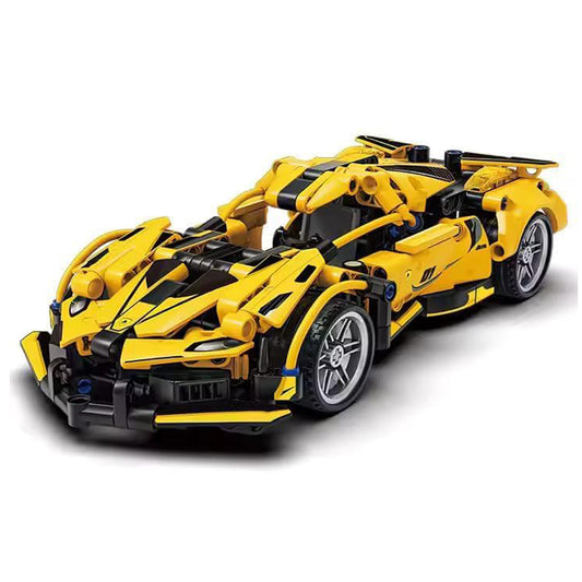Yellow Ferrari 1:18 Scale Racing Pull-Back SuperCar Building Blocks Set