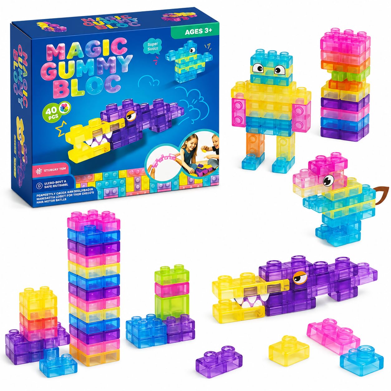 Gummy Squishy Blocks Set For Kids (40Pcs)
