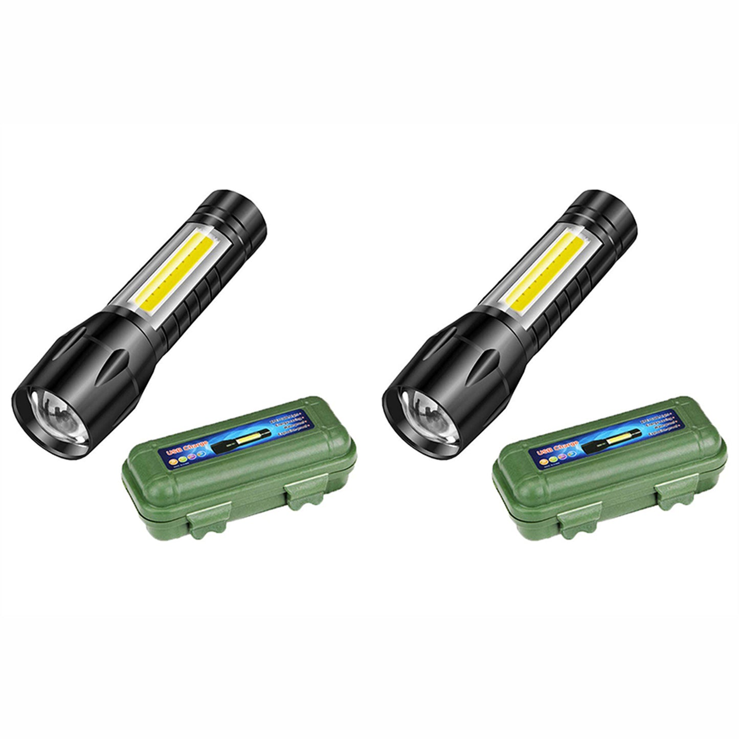 Waterproof Portable Led Flashlight Usb Rechargeable 3 Modes Light Flashlight - ( 2 Pack )