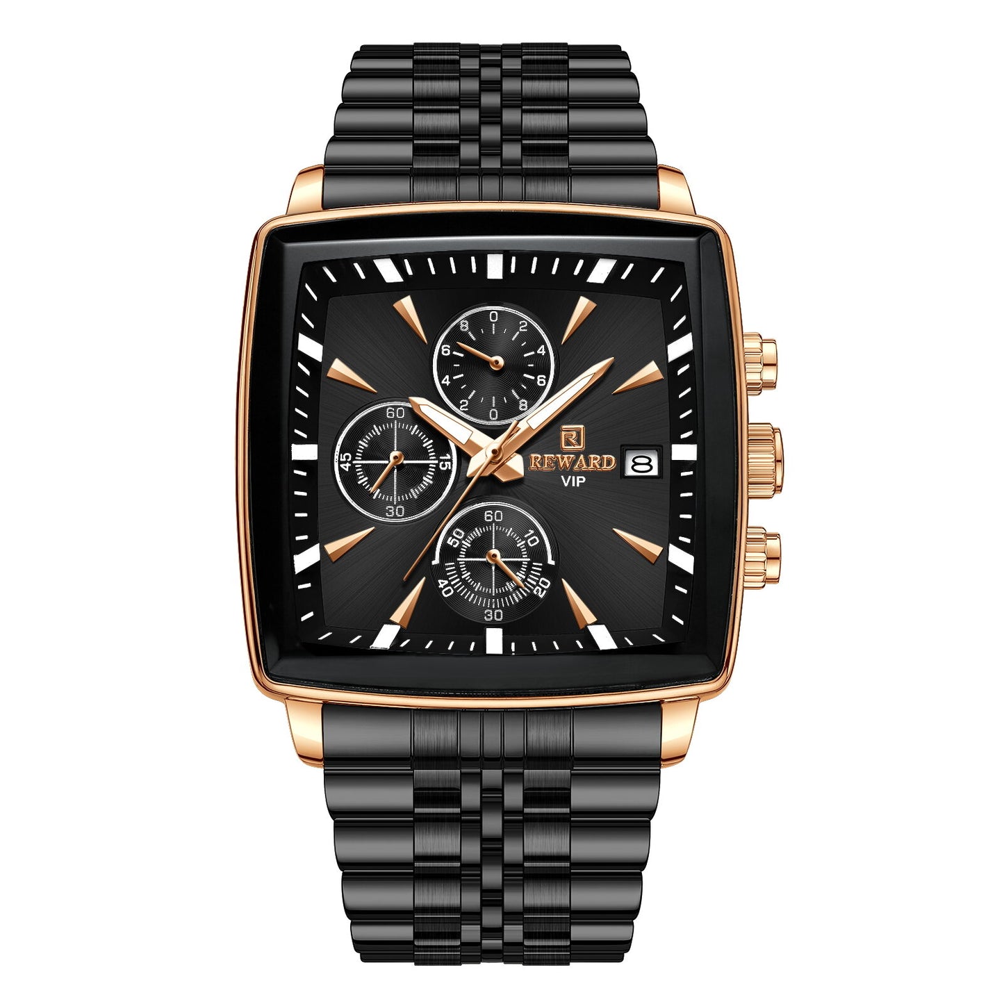 Reward Square Black & Rose Gold Multi-Function Men's Watch