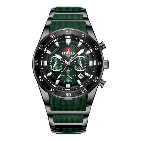 Reward VIP Luxury Chronograph Men’s Quartz Watch – Green Dial Edition