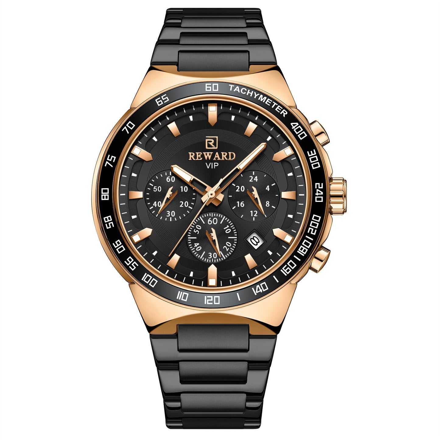 Men's Chronograph Quartz Watch – Rose Gold & Black Edition