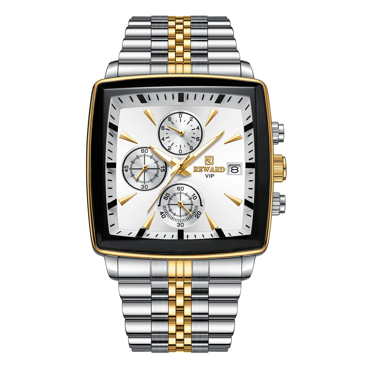Reward Square White Dial Multi-Function Watch For Men