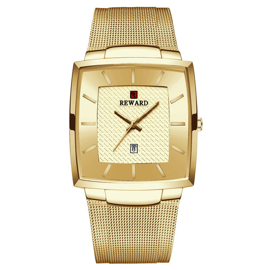 Reward Golden Rectangular Fashion Quartz Wristwatch For Men