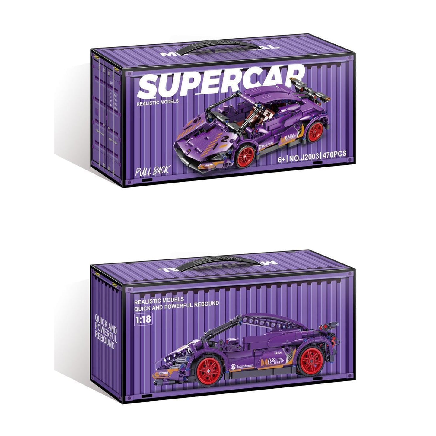 Purple Lambo 1:18 Scale Racing Pull-Back SuperCar Building Blocks Set