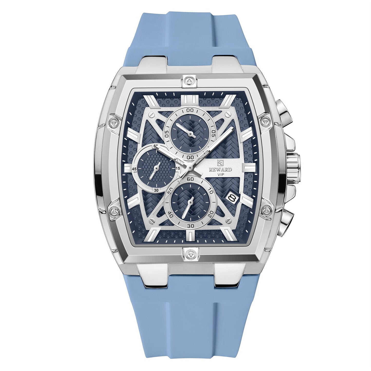 Men's Quartz Chronograph Silicone Watch – Silver Case, Blue Dial
