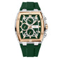 Men's Quartz Chronograph Silicone Watch – Silver & Rose Gold Case, Green Dial