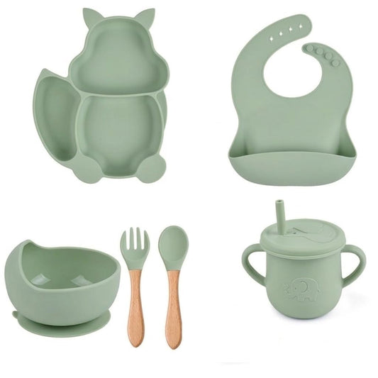 Cat Design Silicone Baby Feeding Set