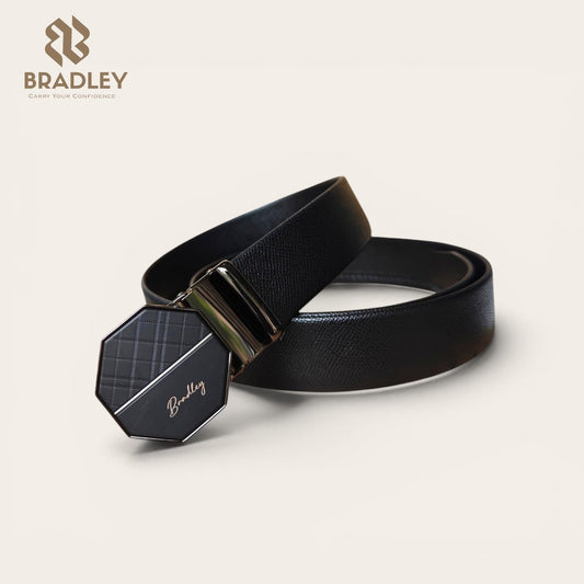 Leather Hexagonal Buckle Auto-Lock No-Hole Ratchet Belt