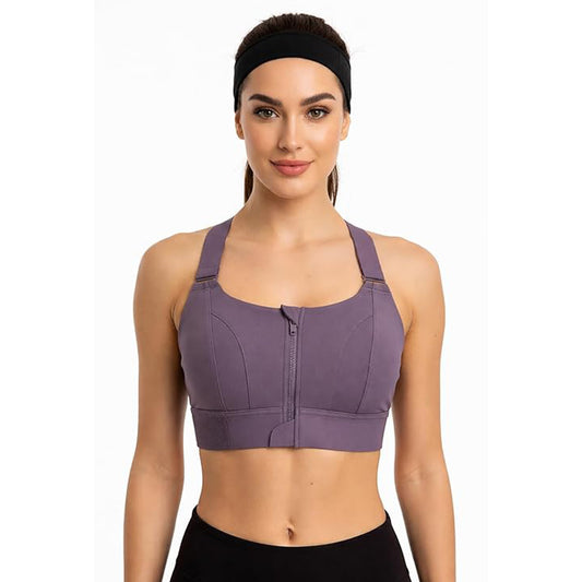 Women Polyester Spandex High Impact Front Zip Sports Bra
