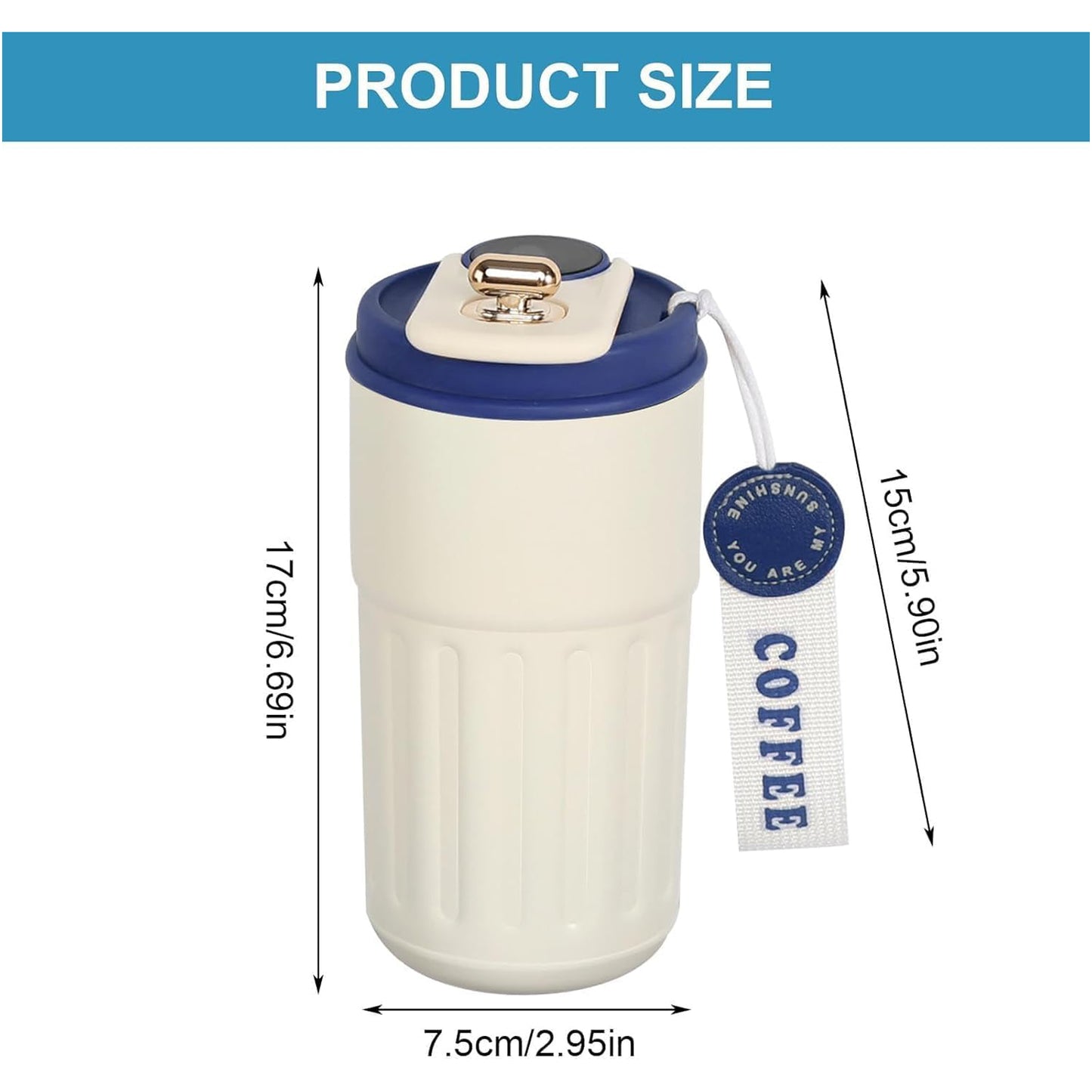 460ml Coffee Travel Mug With Temperature Display (White Blue)