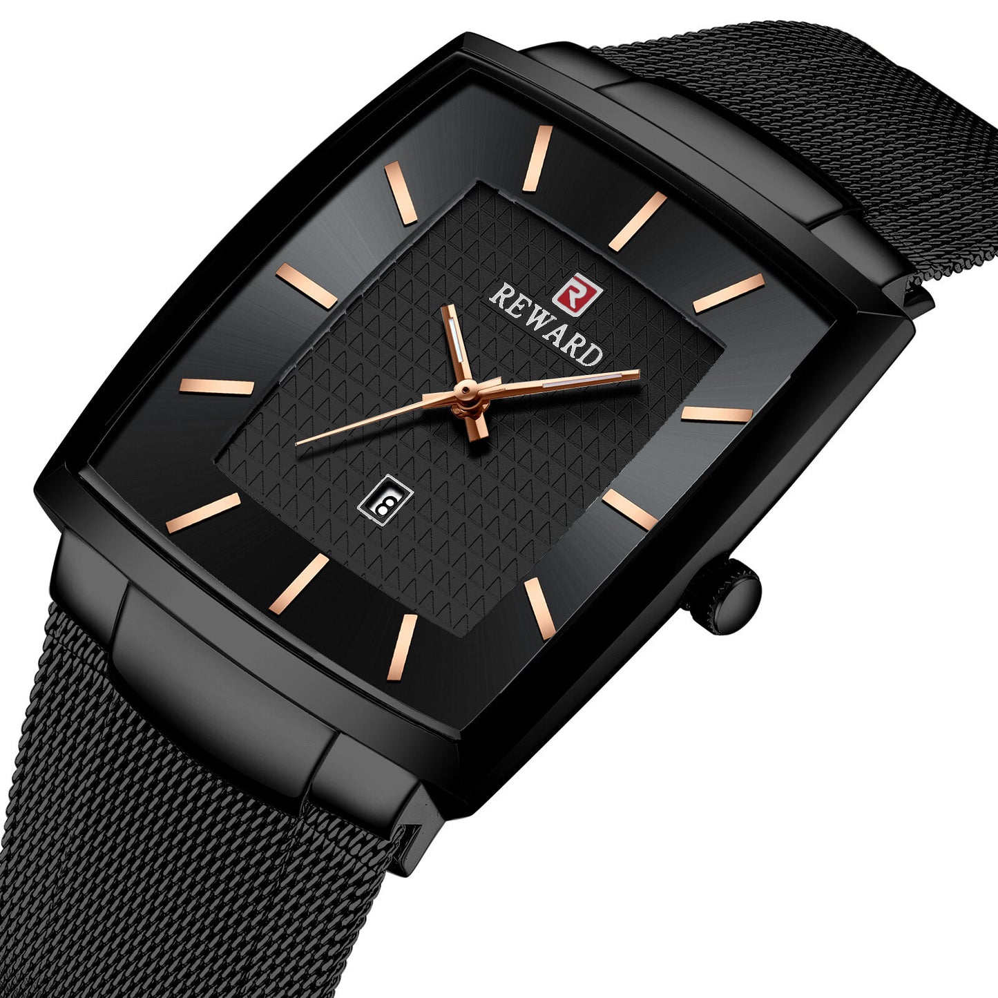 Reward Men's Rectangular Mesh Quartz Watch Black
