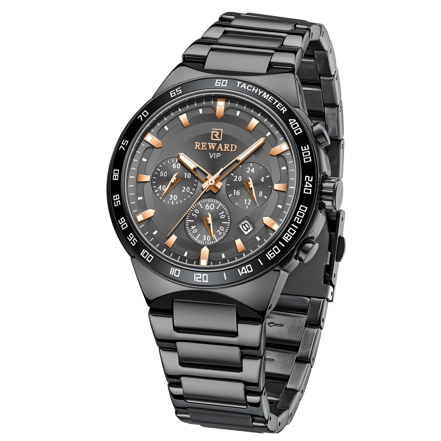 Men's Chronograph Quartz Watch – Gunmetal & Black Edition